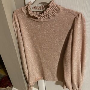 VENUS Shimmering Blush Ruffled Sweater
